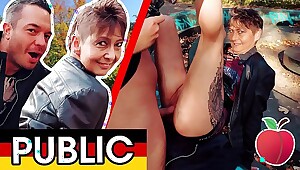 Weird-looking German granny MILF Rubina takes big cock in public!